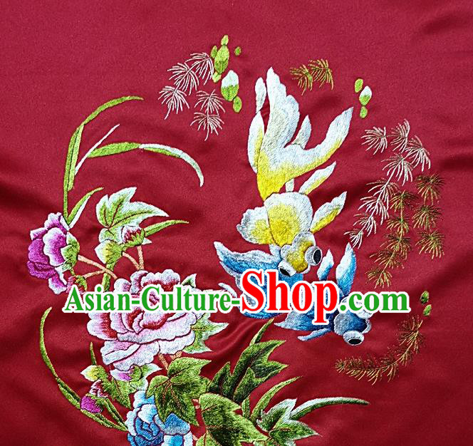 Traditional Chinese Embroidered Goldfish Fabric Hand Embroidering Dress Round Applique Embroidery Peony Silk Patches Accessories