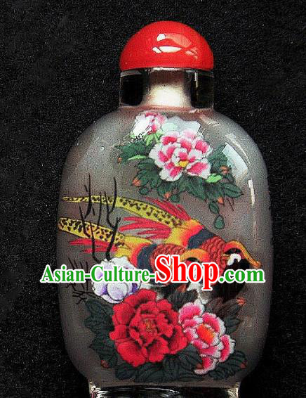 Chinese Handmade Snuff Bottle Traditional Inside Painting Golden Pheasant Peony Snuff Bottles Artware