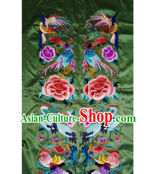 Traditional Chinese Embroidered Cranes Peony Decorative Painting Hand Embroidery Birds Green Silk Picture