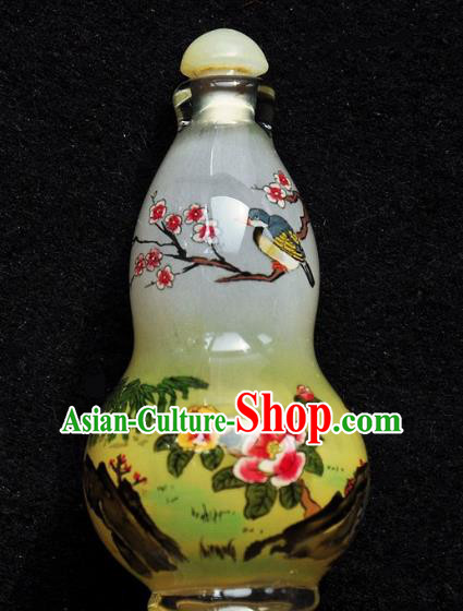 Chinese Handmade Cucurbit Snuff Bottle Traditional Inside Painting Flowers Birds Snuff Bottles Artware