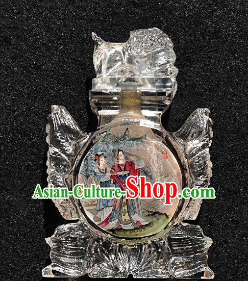 Chinese Handmade Lion Snuff Bottle Traditional Inside Painting Palace Lady Snuff Bottles Artware