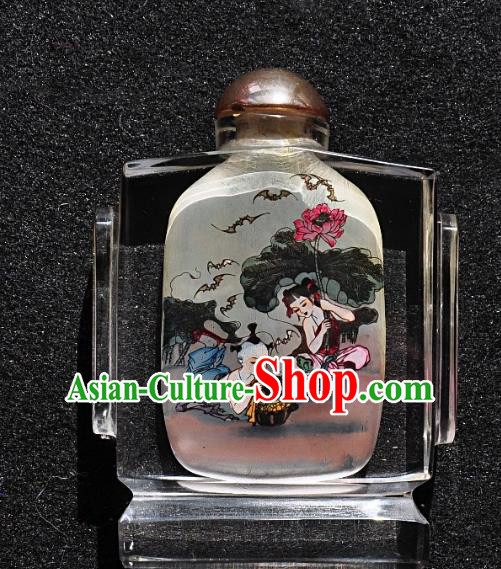 Chinese Handmade Snuff Bottle Traditional Inside Painting Lotus Children Snuff Bottles Artware