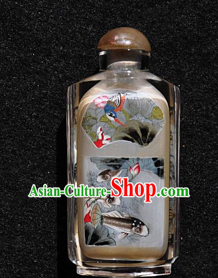 Chinese Handmade Snuff Bottle Traditional Inside Painting Lotus Fishes Snuff Bottles Artware