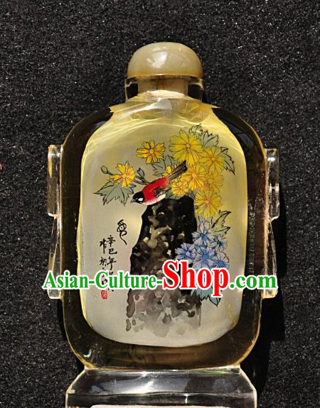 Chinese Handmade Snuff Bottle Traditional Inside Painting Chrysanthemum Bird Snuff Bottles Artware