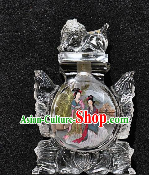 Chinese Handmade Glass Lion Snuff Bottle Traditional Inside Painting Palace Lady Snuff Bottles Artware