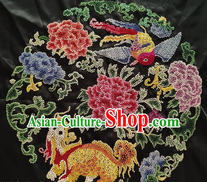 Traditional Chinese Embroidered Lion Peony Fabric Patches Hand Embroidering Dress Applique Embroidery Birds Silk Accessories