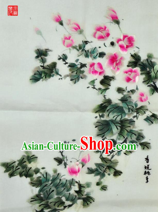 Traditional Chinese Embroidered Peach Blossom Decorative Painting Hand Su Embroidery Silk Wall Picture Craft