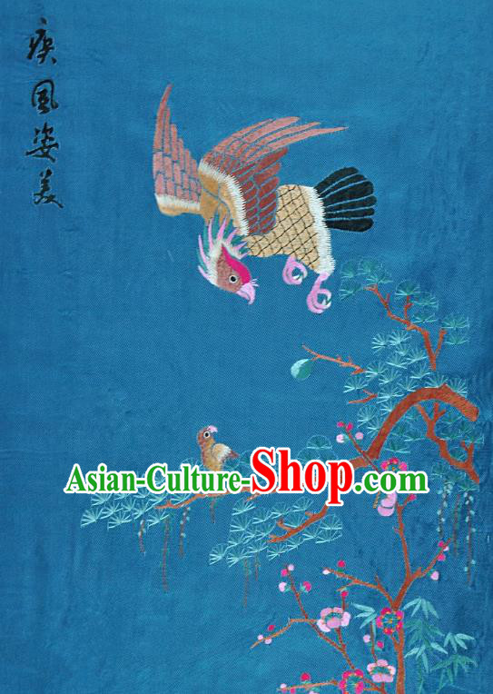 Traditional Chinese Embroidered Eagle Plum Blossom Decorative Painting Hand Embroidery Blue Picture Craft