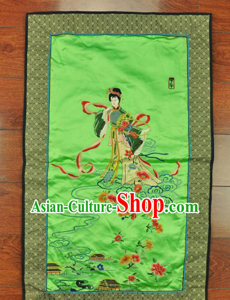 Traditional Chinese Embroidered Flowers Goddess Decorative Painting Hand Embroidery Green Silk Picture Craft