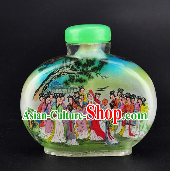 Chinese Handmade Hundred Beauty Snuff Bottle Craft Traditional Inside Painting Court Lady Snuff Bottles Artware