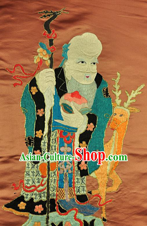 Traditional Chinese Embroidered Longevity God Decorative Painting Hand Embroidery Deer Silk Picture Craft