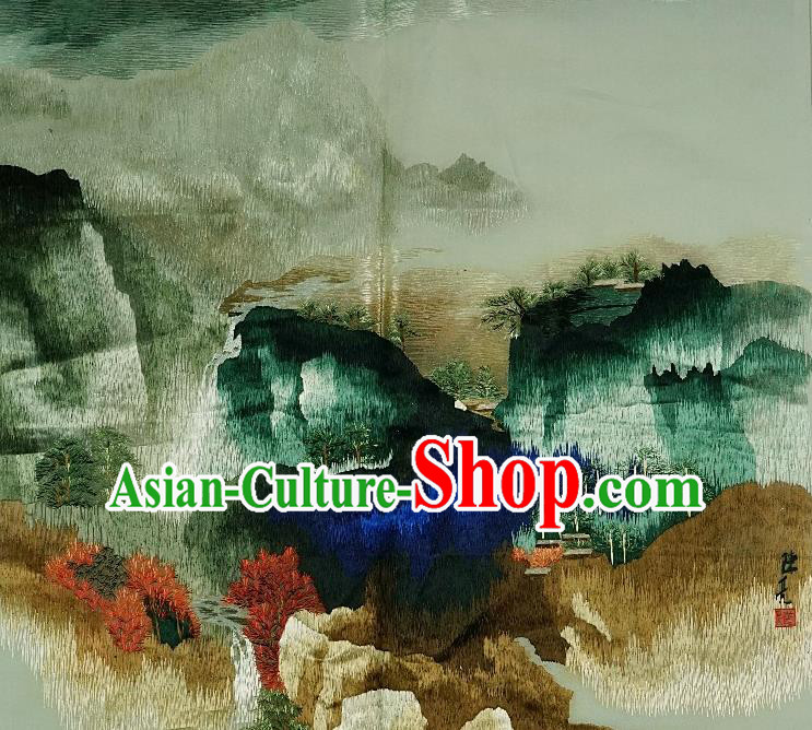 Traditional Chinese Embroidered Mountain View Decorative Painting Hand Embroidery Silk Picture Craft