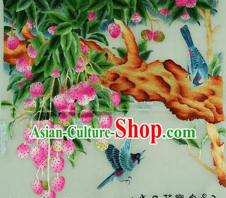 Traditional Chinese Embroidered Fruit Bird Decorative Painting Hand Embroidery Silk Wall Picture Craft