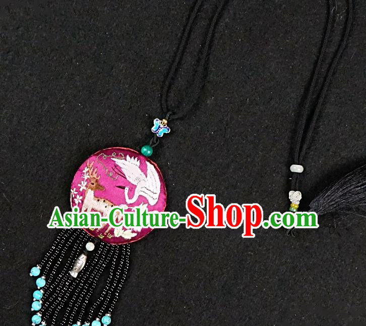 Traditional Chinese Embroidered Necklace Hand Embroidery Rosy Silk Pendant Accessories