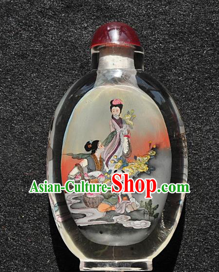 Chinese Handmade Glass Snuff Bottle Craft Traditional Inside Painting Peach Goddess Snuff Bottles Artware