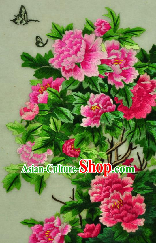 Traditional Chinese Embroidered Peony Butterfly Decorative Painting Hand Embroidery Silk Wall Picture Craft