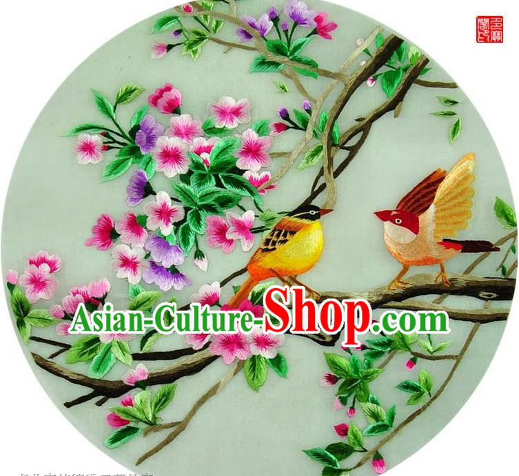 Traditional Chinese Embroidered Birds Decorative Painting Hand Embroidery Flowers Silk Round Wall Picture Craft