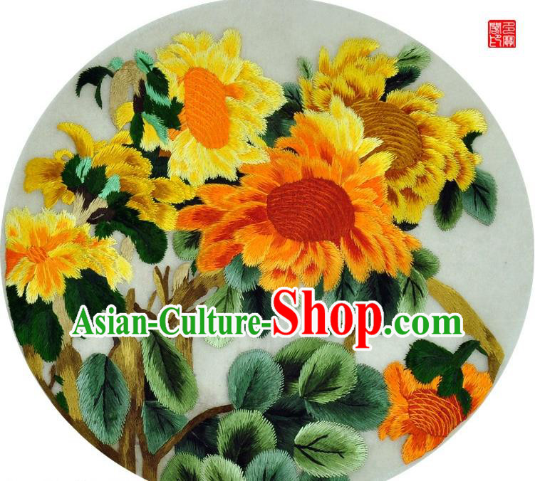 Traditional Chinese Embroidered Sunflower Decorative Painting Hand Embroidery Silk Round Wall Picture Craft