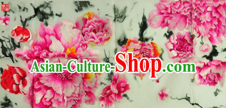 Traditional Chinese Embroidered Pink Peony Decorative Painting Hand Embroidery Flowers Silk Wall Picture Craft