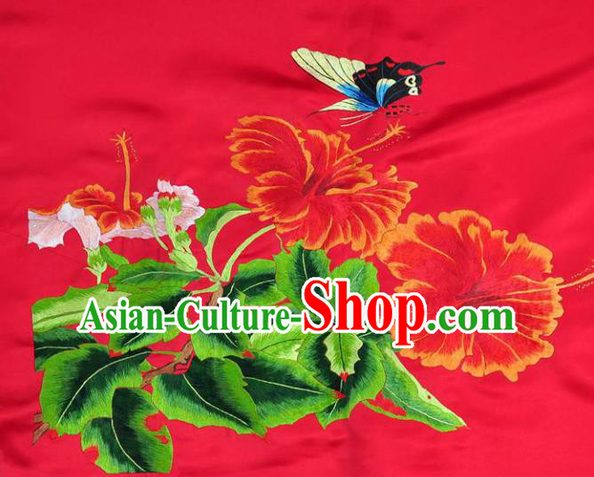 Traditional Chinese Embroidered Butterfly Flowers Decorative Painting Hand Embroidery Red Silk Wall Picture Craft