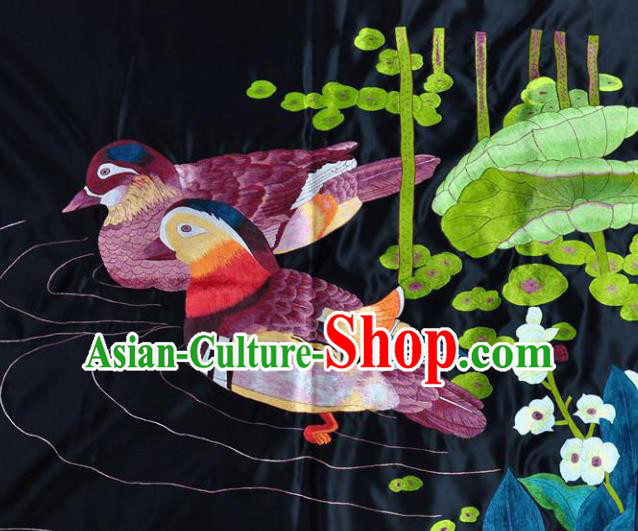 Traditional Chinese Embroidered Mandarin Duck Decorative Painting Hand Embroidery Black Silk Wall Picture Craft