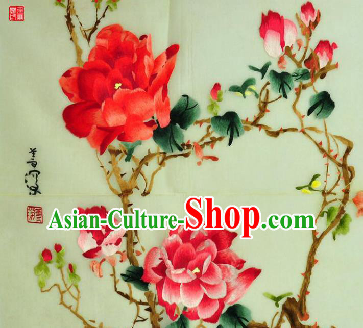 Traditional Chinese Embroidered Peony Flowers Decorative Painting Hand Embroidery Silk Wall Picture Craft