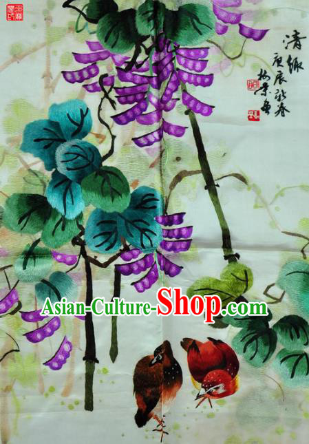 Traditional Chinese Embroidered Chicken Decorative Painting Hand Embroidery Hyacinth Bean Silk Wall Picture Craft