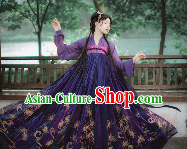 Chinese Tang Dynasty Noble Lady Costumes Traditional Ancient Princess Garment Hanfu Purple Blouse and Dress for Women