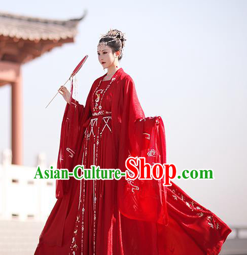 Chinese Traditional Wedding Hanfu Tang Dynasty Princess Costumes Ancient Bride Garment Red Cloak Blouse and Skirt Full Set