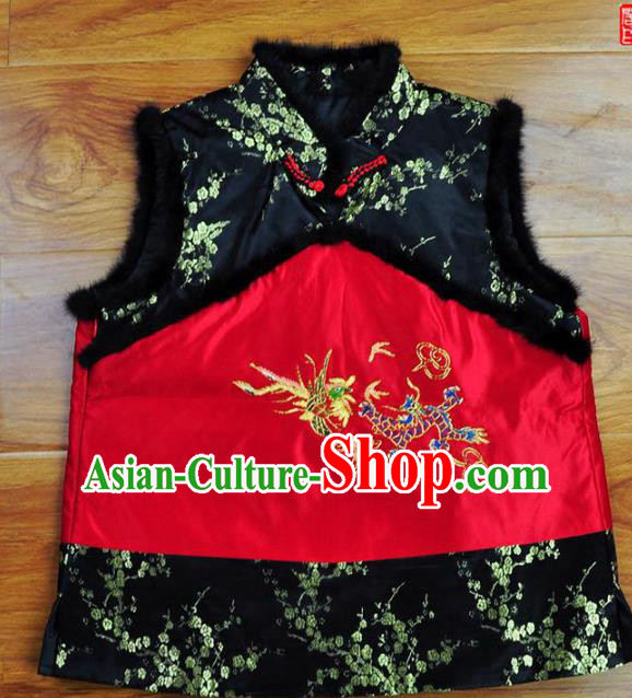 Traditional Chinese Embroidered Dragon Phoenix Vest Hand Su Embroidery Tang Suit Brocade Waistcoat for Women