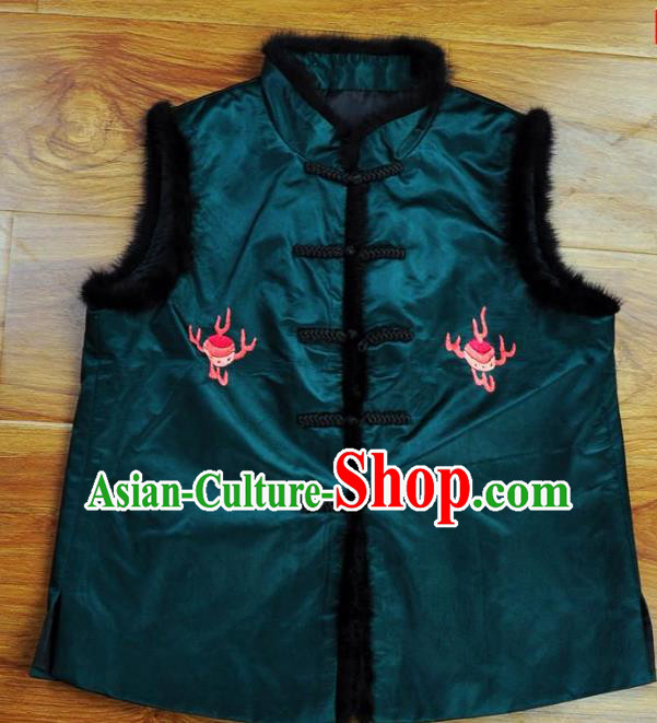 Traditional Chinese Embroidered Dragon Vest Hand Su Embroidery Tang Suit Green Silk Waistcoat for Women