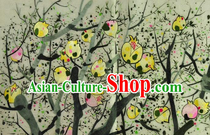Traditional Chinese Embroidered Yellow Pomegranate Decorative Painting Hand Embroidery Silk Wall Picture Craft