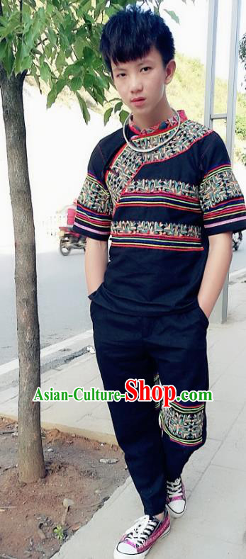 Chinese Ethnic Men Costumes Quality Yi Nationality Embroidered Clothing Shirt and Pants