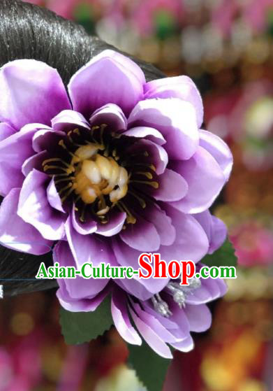 Handmade Chinese Dong Ethnic Purple Flowers Hair Stick Miao Minority Hair Accessories Women Hair Claw