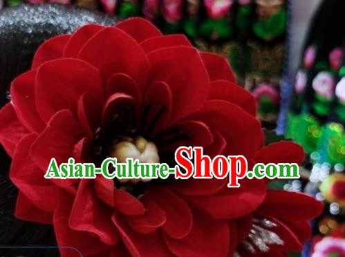 China Miao Minority Red Peony Hairpin Handmade Hair Stick Dong Ethnic Bride Hair Accessories