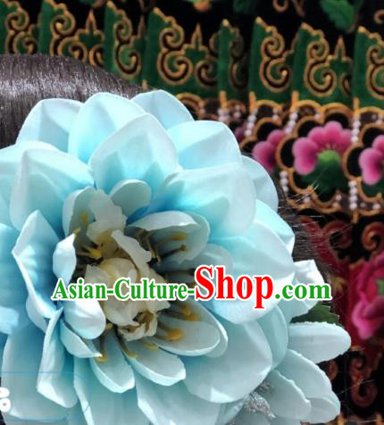 China Dong Ethnic Bride Hair Accessories Miao Minority Handmade Hair Stick Light Blue Peony Hairpin