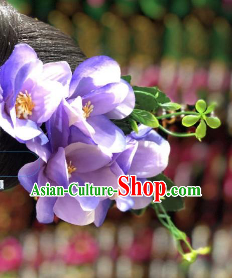 China Violet Flowers Hair Stick Miao Ethnic Bride Hair Accessories Minority Nationality Headwear