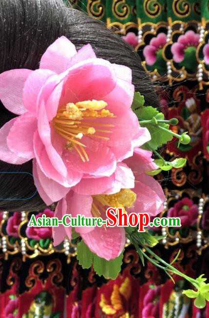 China Ethnic Wedding Hair Accessories Miao Minority Nationality Women Headwear Handmade Pink Lotus Hair Stick