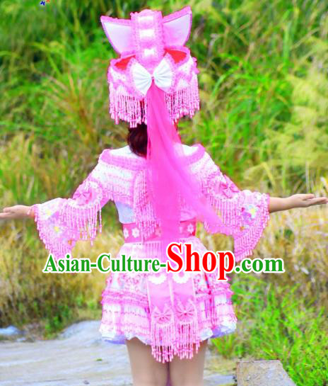 Yunan Minority Dresses China Miao Ethnic Beauty Apparels Women Folk Dance Costume and Hat