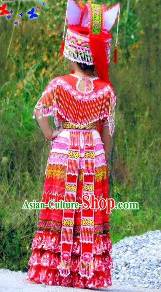 Miao Minority Bride Dresses Women Folk Dance Costume China Miao Ethnic Wedding Apparels and Headdress