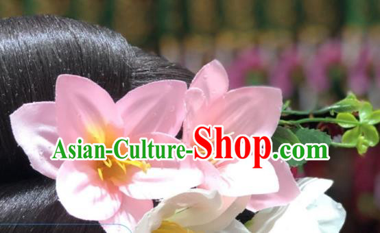 Chinese Miao Minority Bride Pink Lily Flowers Hair Stick Handmade Ethnic Wedding Hair Accessories