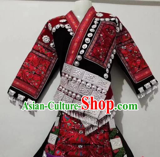 China Miao Ethnic Folk Dance Embroidered Costumes Traditional Minority Blouse and Skirt Outfits for Kids