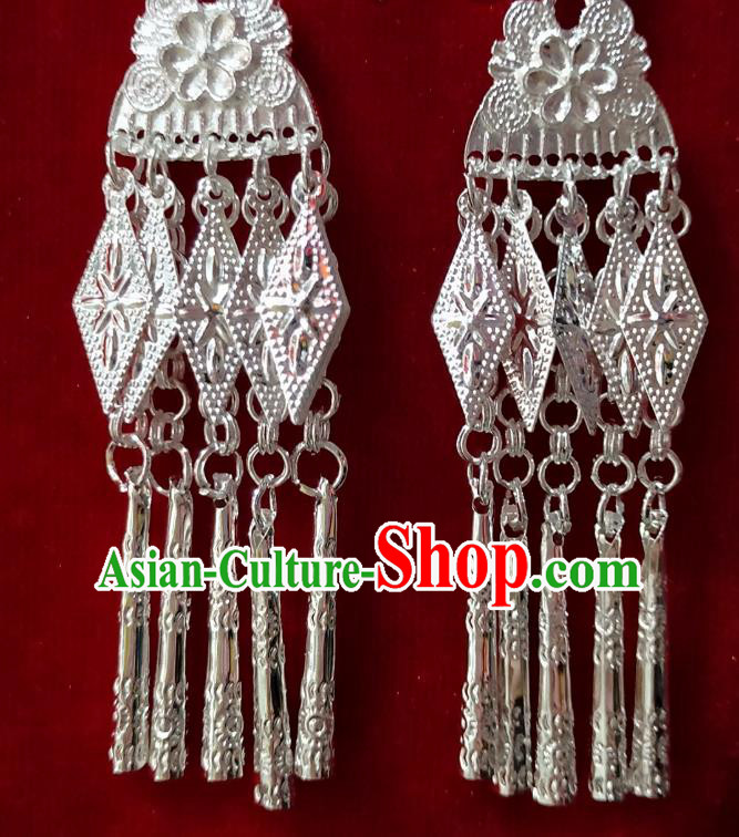 China Guizhou Handmade Miao Ethnic Earrings Hmong Minority Bride Long Tassel Ear Accessories