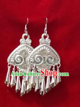 China Hmong Folk Dance Ear Accessories Handmade Guizhou Miao Ethnic Argent Earrings Minority Bride Jewelry