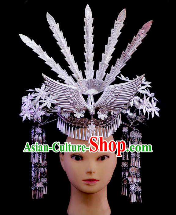 Chinese Miao Ethnic Phoenix Coronet Quality Miao Nationality Wedding Hair Crown Tassel Hairpins Bride Headdress Full Set