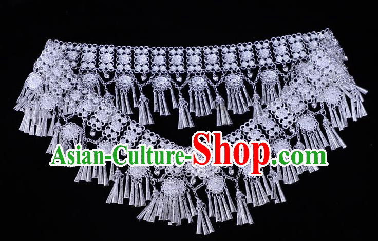 China Yunnan Miao Ethnic Argent Belt Jewelry Traditional Decoration Miao Silver Flowers Waist Accessories