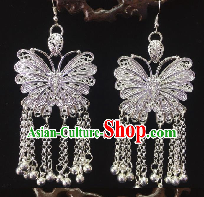 China Handmade Guizhou Miao Ethnic Women Earrings Hmong Argent Butterfly Ear Accessories