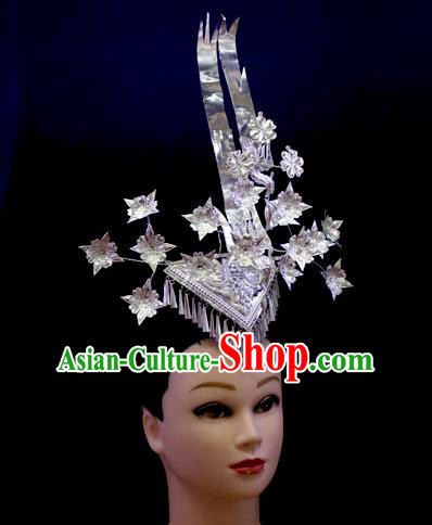 Chinese Miao Ethnic Silver Phoenix Hairpin Quality Nationality Folk Dance Hair Accessories Minority Bride Hair Crown