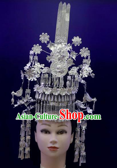 Chinese Minority Bride Argent Phoenix Coronet Miao Ethnic Hair Crown Quality Nationality Wedding Hairpins Hair Accessories Full Set