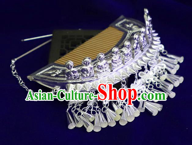 Chinese Miao Ethnic Argent Tassel Hair Comb Quality Minority Nationality Stage Performance Hairpins